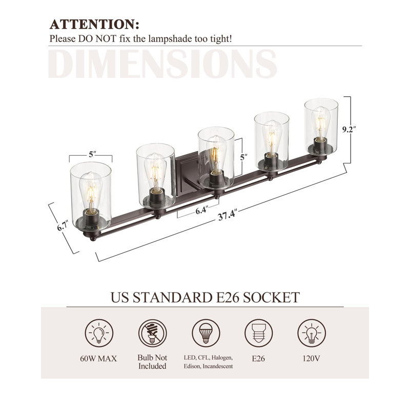 Oil Rubbed Bronze 5-Light Dimmable Vanity Fixture with Clear Glass Shades