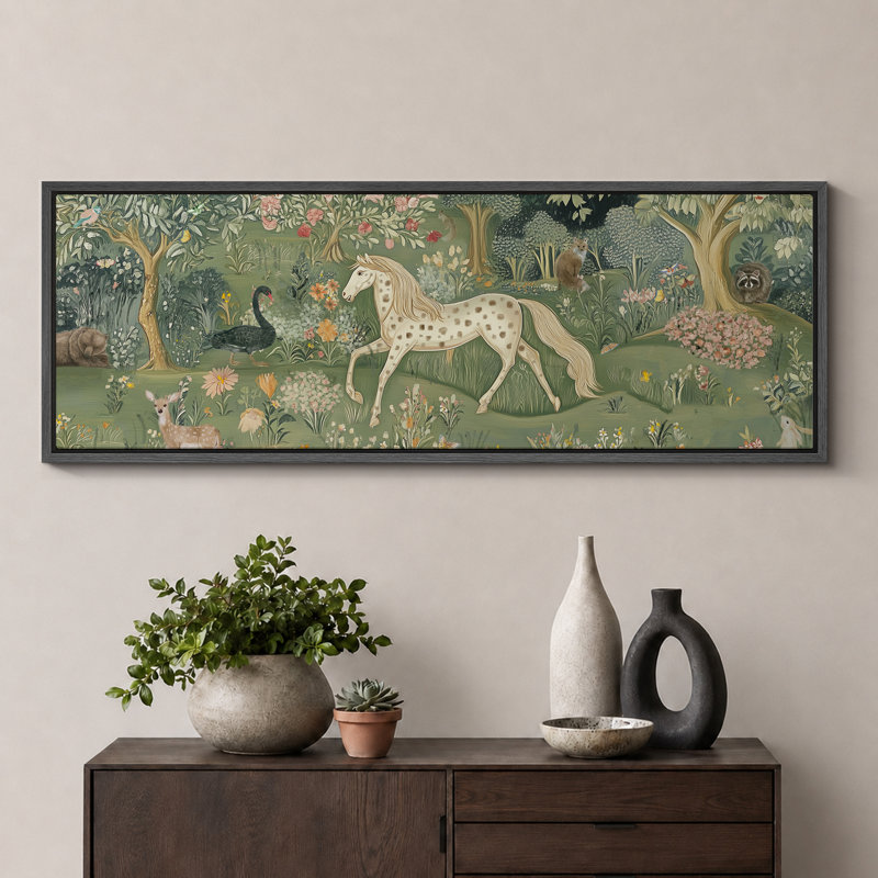 «Animals In Forest Wilderness», art mural unique vert, impression numérique sur toile giclée sur toile, H 20 po x l 60 po