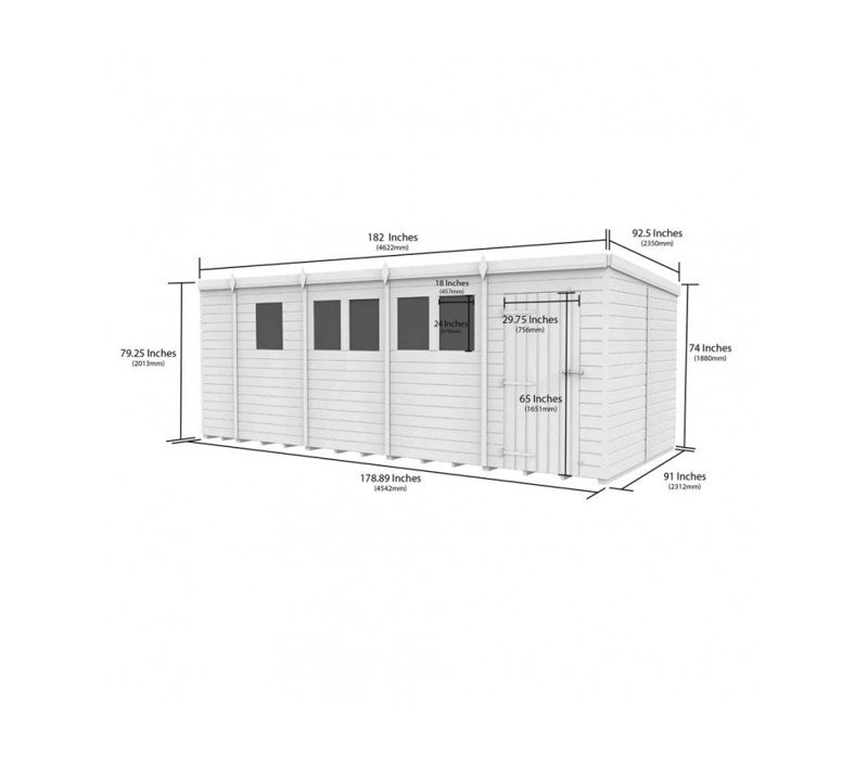 Total Sheds 17ft x 8ft Pent Garden Shed - Double Door - No Windows - Pressure Treated Timber - UK Manufactured