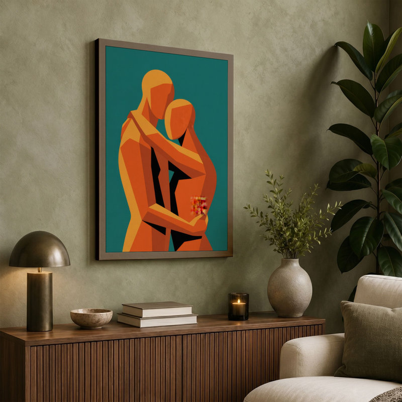 Figures in Embrace Modern 1 Piece Wrapped Canvas Wall Art, 36x24 - 91.4 x 61.0 cm, Sage Border