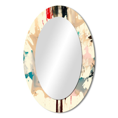 Dancing Alone Minimal Abstract Painting II - White Oval Wall Mirror Decor