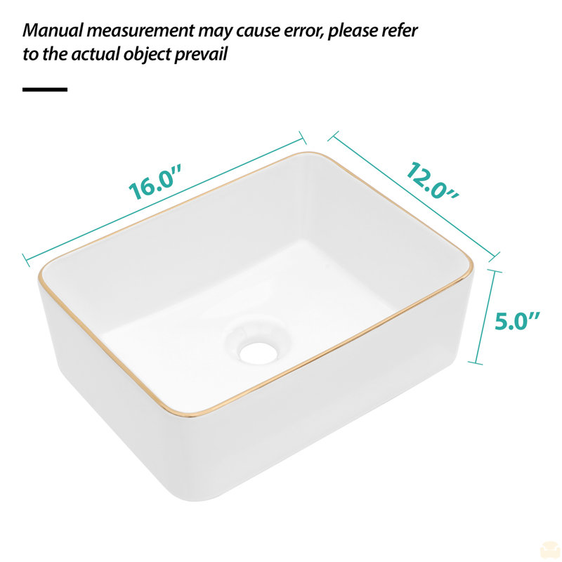 16X12 Inch Ceramic Rectangular Vessel Bathroom Sink, Orange