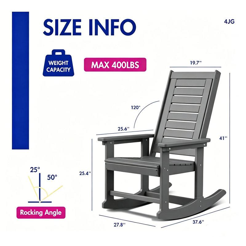 Chaise berçante d'extérieur Hdpe (ensemble de 4), Gray