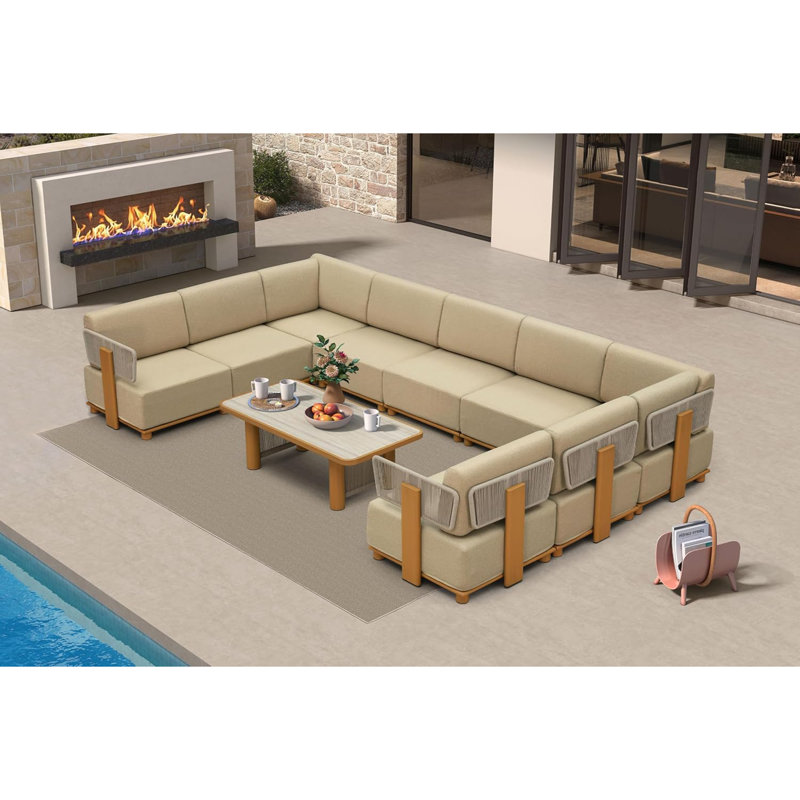 Ensemble de mobilier de jardin modulaire en forme de U comprenant un canapé de 10 pièces et une table.