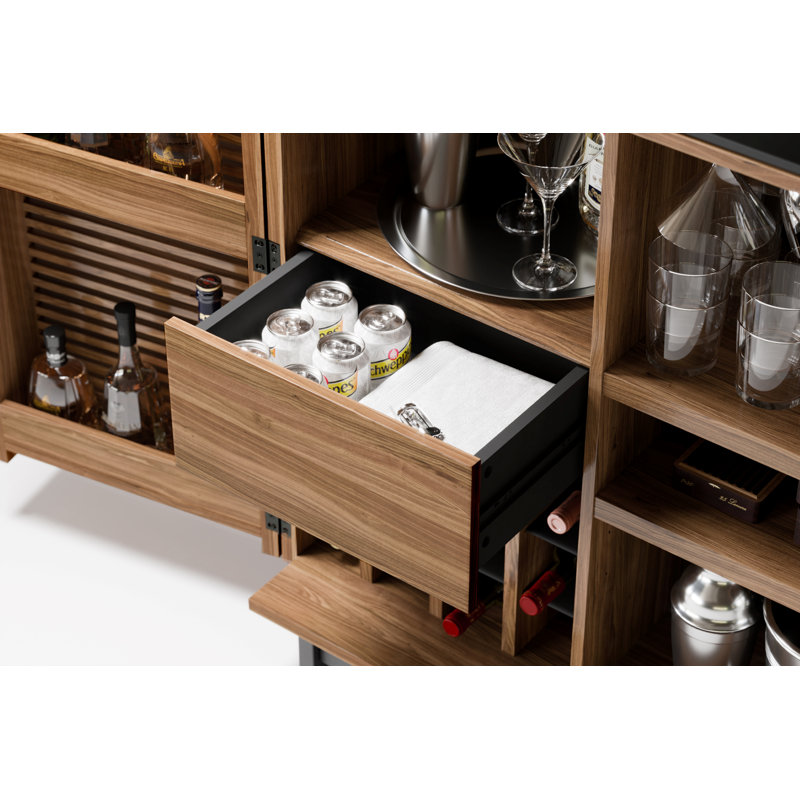 Corridor Glass Bar Cabinet, Natural Walnut