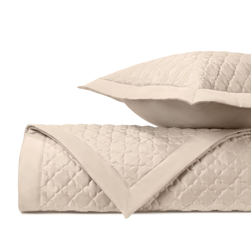 Clover Quilted Sateen Coverlet Set, Queen Coverlet + 2 Standard Shams, Caramel Ch