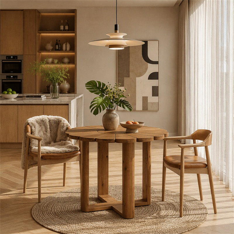 Table de salle à manger ronde 31,5 "en bois massif, table de cuisine pour 2 à 4 personnes