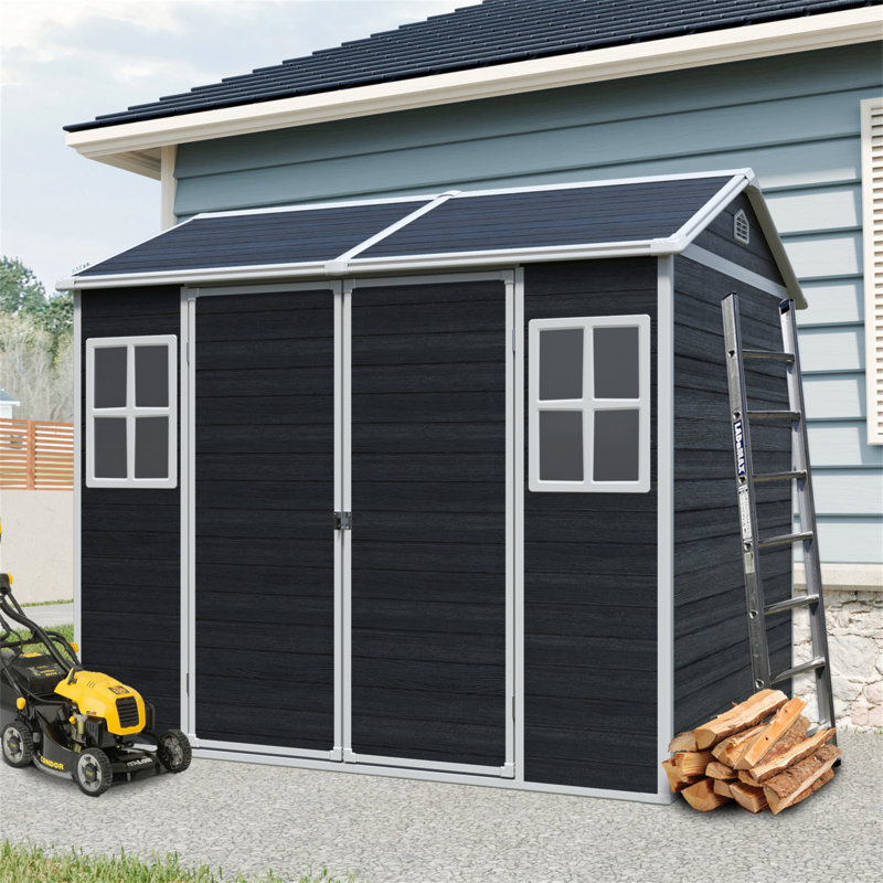 8 X 6Ft  Resin Outdoor Storage Shed Waterproof Shed With Floor & Two Windows & Lockable Door, Tool Shed For Garden, Patio, Backyard