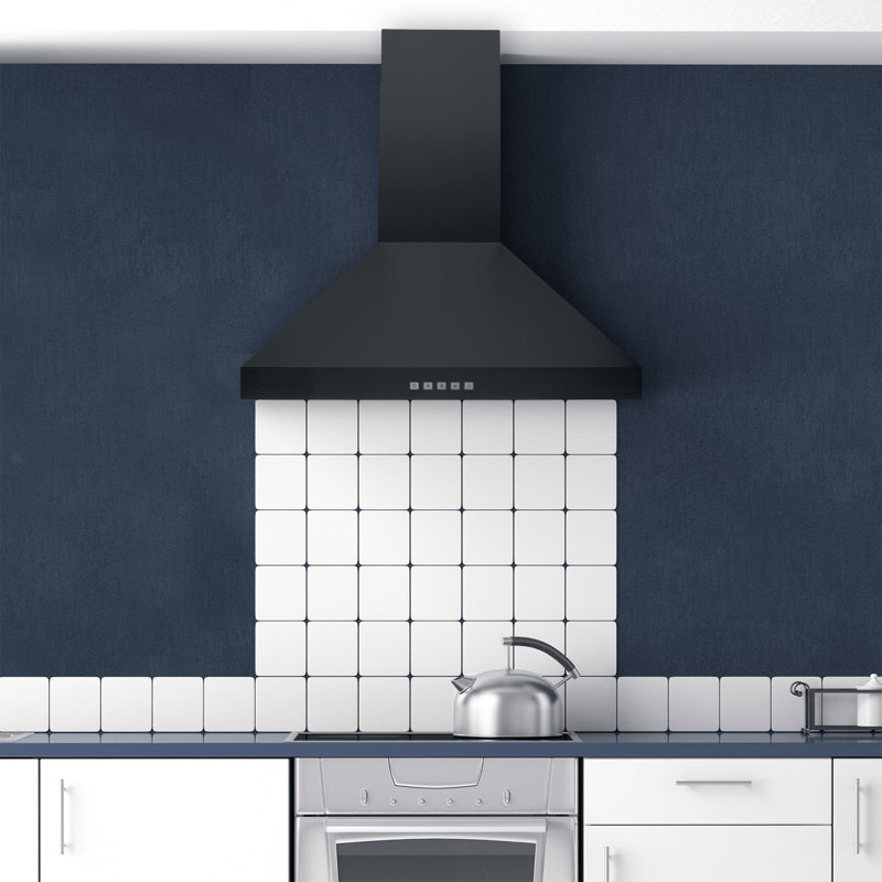 Hauslane 30" Stainless Steel Convertible Wall Range Hood with Baffle Filter, 45" H x 29.38" W x 19" D, Matte Black
