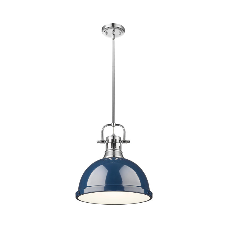Luminaire suspendu 1 lumière avec tige Bryceton, Bleu marine mat, Chrome chrome