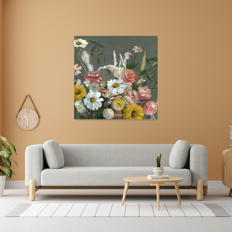 «Vibrant Floral Harmony», art mural contemporain abstrait, H 48 po x l 48 po