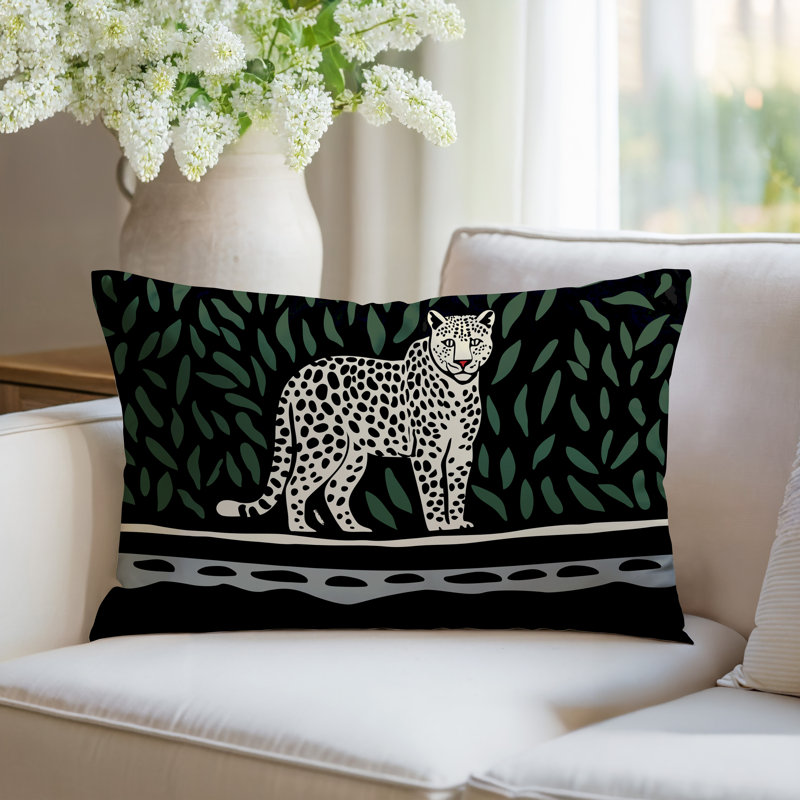 Oreiller rectangulaire réversible intérieur / extérieur Hota Leopard, Rectangle H 14 po x l 20 po, Gris