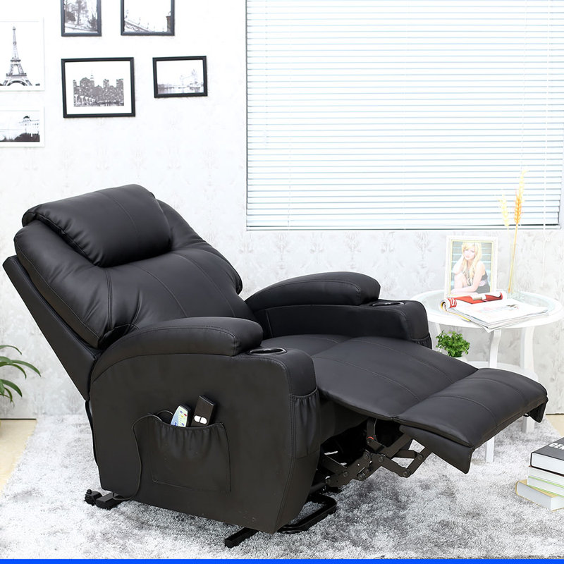 86cm Wide Lift Assist Home Theatre Recliner with Massager, Black, Dual Motor Lift Assist