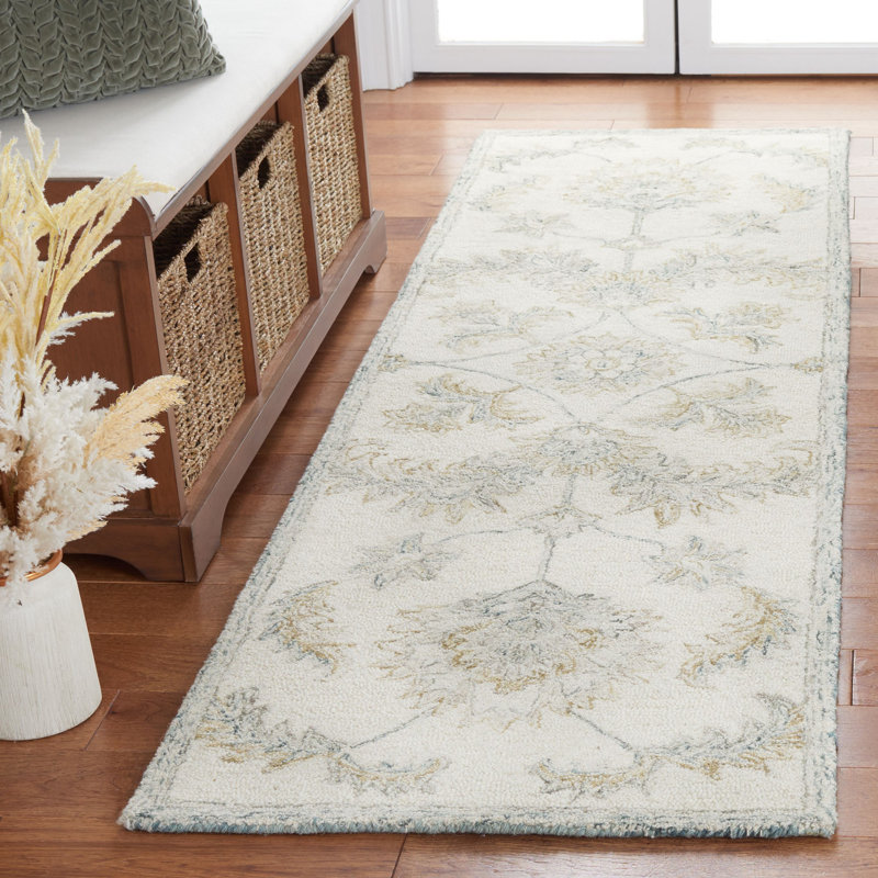Martha Stewart Hand Tufted Wool/Cotton Floral Rug in Ivory/Sage, Runner 2'3" x 8'