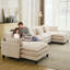 Canapé modulaire modulaire, canapé en velours côtelé avec repose-pieds mobile, coussins décoratifs-433951252-410464662