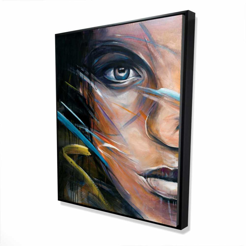 Colorful Woman Face - Brown Bedroom Framed Canvas Decor