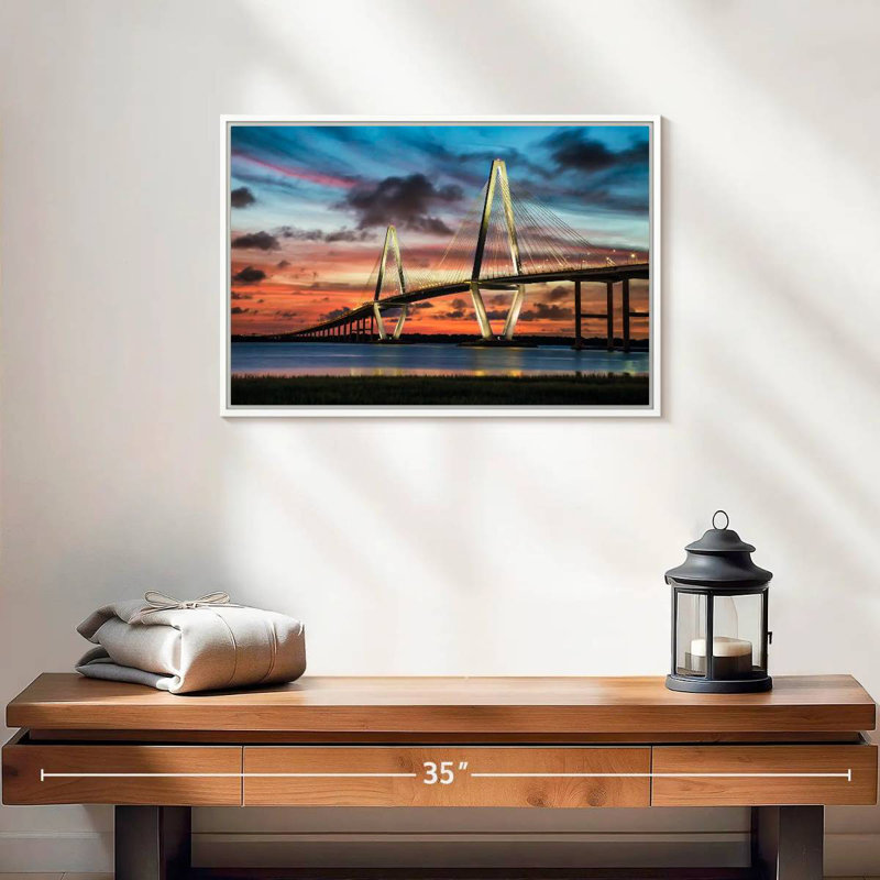Le pont Ravenel à Charleston, Cadre flottant blanc, 19 po x 13 po