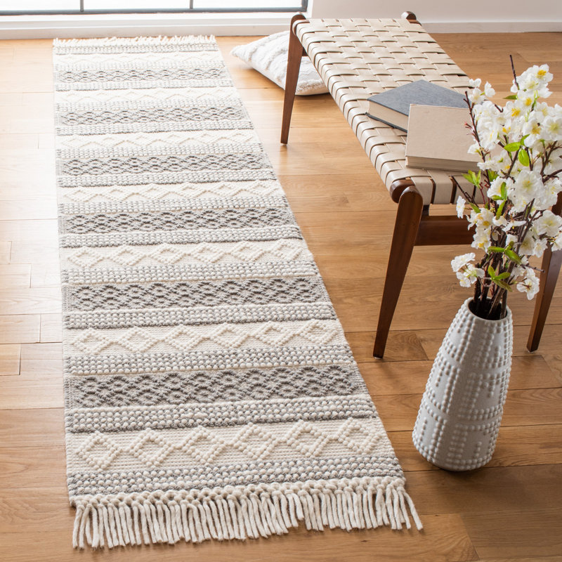 Tapis géométrique en laine tissé à la main Pei Natura, Tapis de couloir 2 pi 3 po x 9 pi