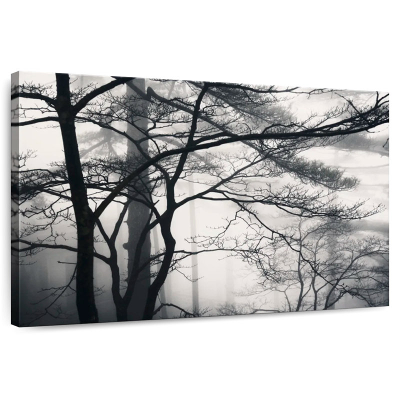 Harnek, arbre, silhouette, brouillard, montagnes jaunes, porcelaine, H 16 po x l 24 po