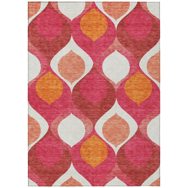 Tapis intérieur lavable 3 pi x 5 pi rose mauve et orange Ogee