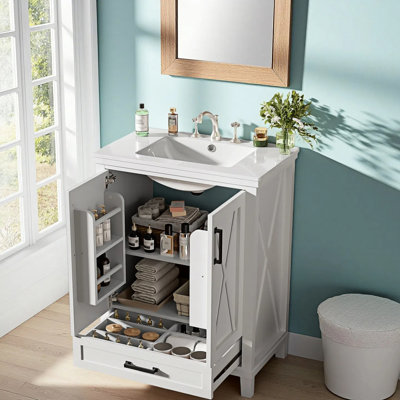 24" Bathroom Vanities Cabinet With Sink Combo Set, Undermount Ceramic Sink