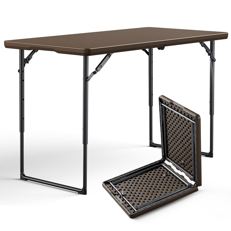 Table pliante robuste en plastique brun de 4 pi, pliable à moitié avec poignée, Brown