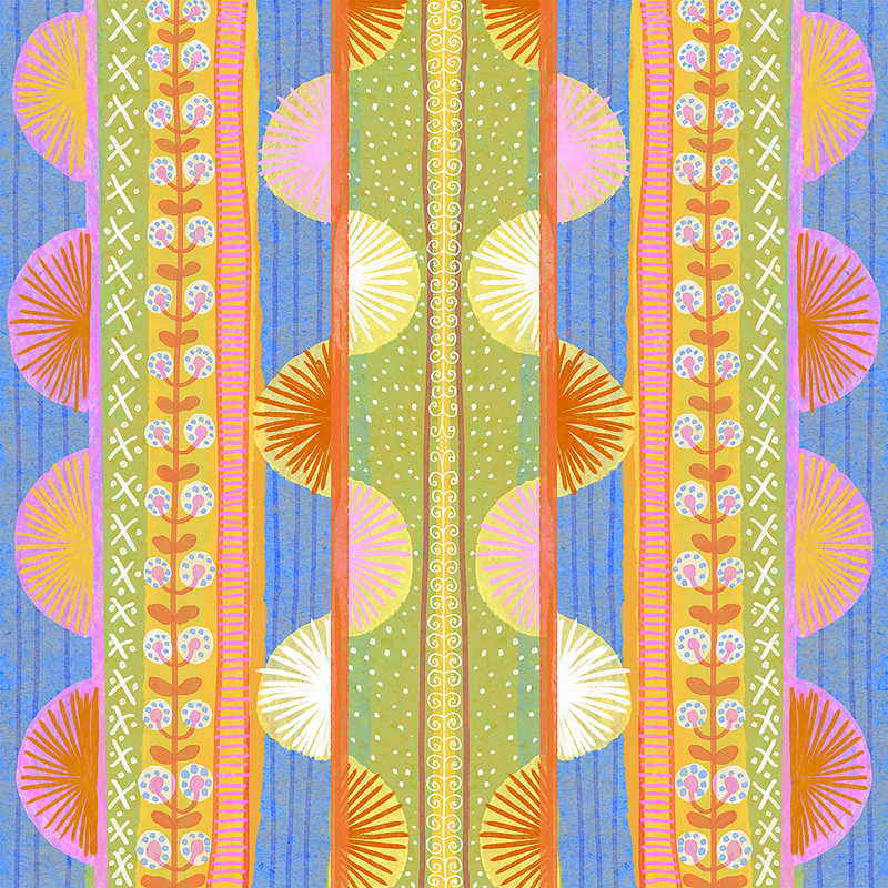 «Sewzinski Folk Fiesta» - Impression sur toile tendue, L 12 po x H 12 po