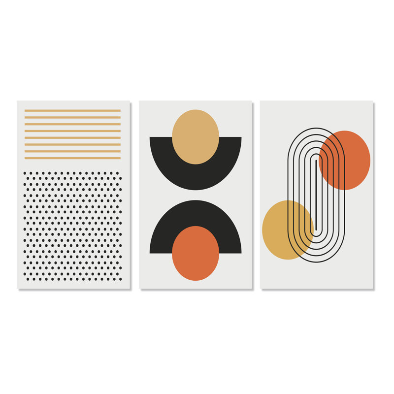 Creative Creative Designs In Retro Colors - Ensemble d'art moderne Mid-Century de 3 pièces, H 32 po x l 48 po