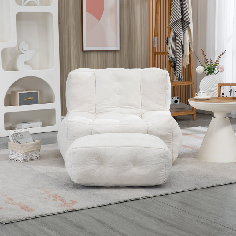Fauteuil à billes Fluffy, Velours blanc