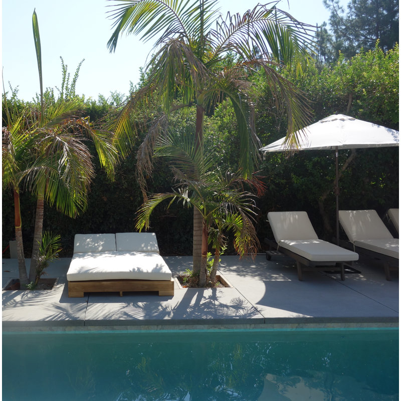 Chaise longue double en teck Sequoia avec coussins Sunbrella , Parasol naturel Canvas