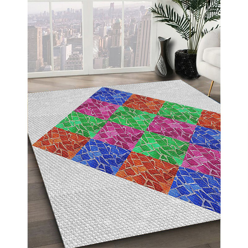 Tapis géométrique brun / bleu / rose, Rectangle 7 pi x 10 pi