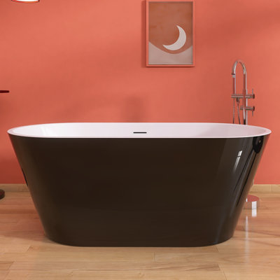 Bathtubs 55'' x 27.5'' Freestanding Soaking Acrylic Bathtub in Glossy Black Contemporary Bathroom Stand Alone Tub -  ZEAFIVE, WZ24-55GB