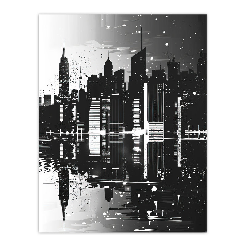 Metropolis Cityscape Reflection Black Wall Art Print
