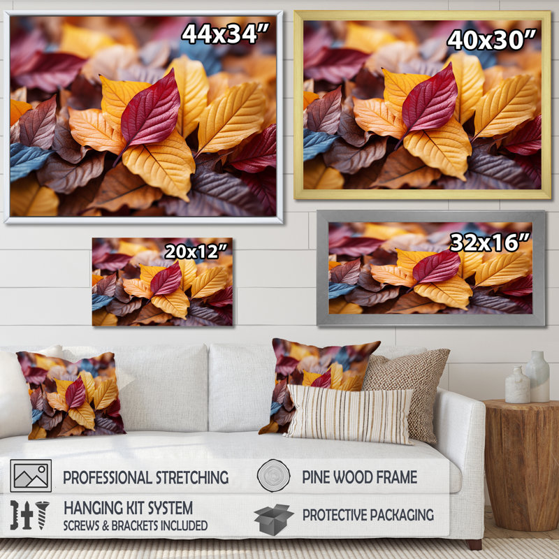 Orange orange, feuilles d'érable d'automne II - érable, art mural, Cadre doré à coins fermés, H 30 po x l 40 po x P 1,5 po