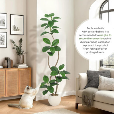 Hévéa artificiel 5/6 / 7FT avec pot de fleurs, véritable figuier figuier tactile pour décoration de bureau personnel