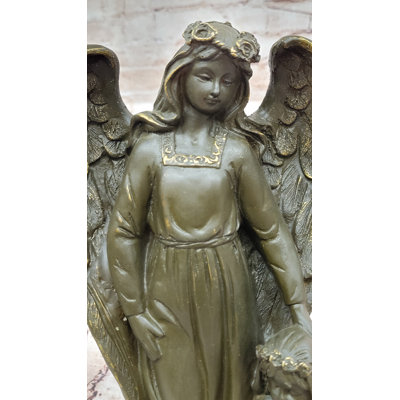 Sculpture en bronze statue d'ange avec enfant