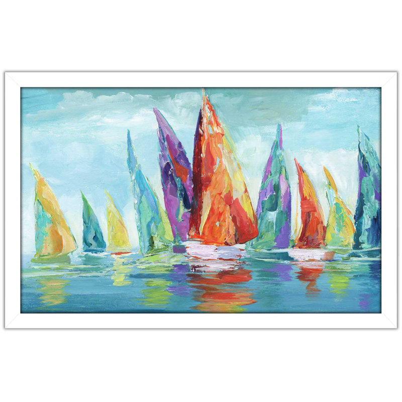 «Fine Day Sailing I», reproduction de peinture acrylique, H 33,5 po x l 49,5 po x P 1 po, Cadre blanc