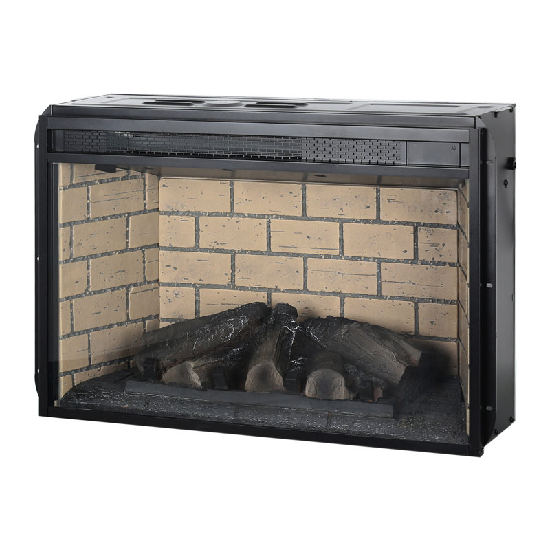 Foyer infrarouge à quartz - version bûche de bois avec brique, capacité de chaleur de 1 500 W, réglages de flamme réglables, énergie de chauffage sécurisée, options, fonctionnement