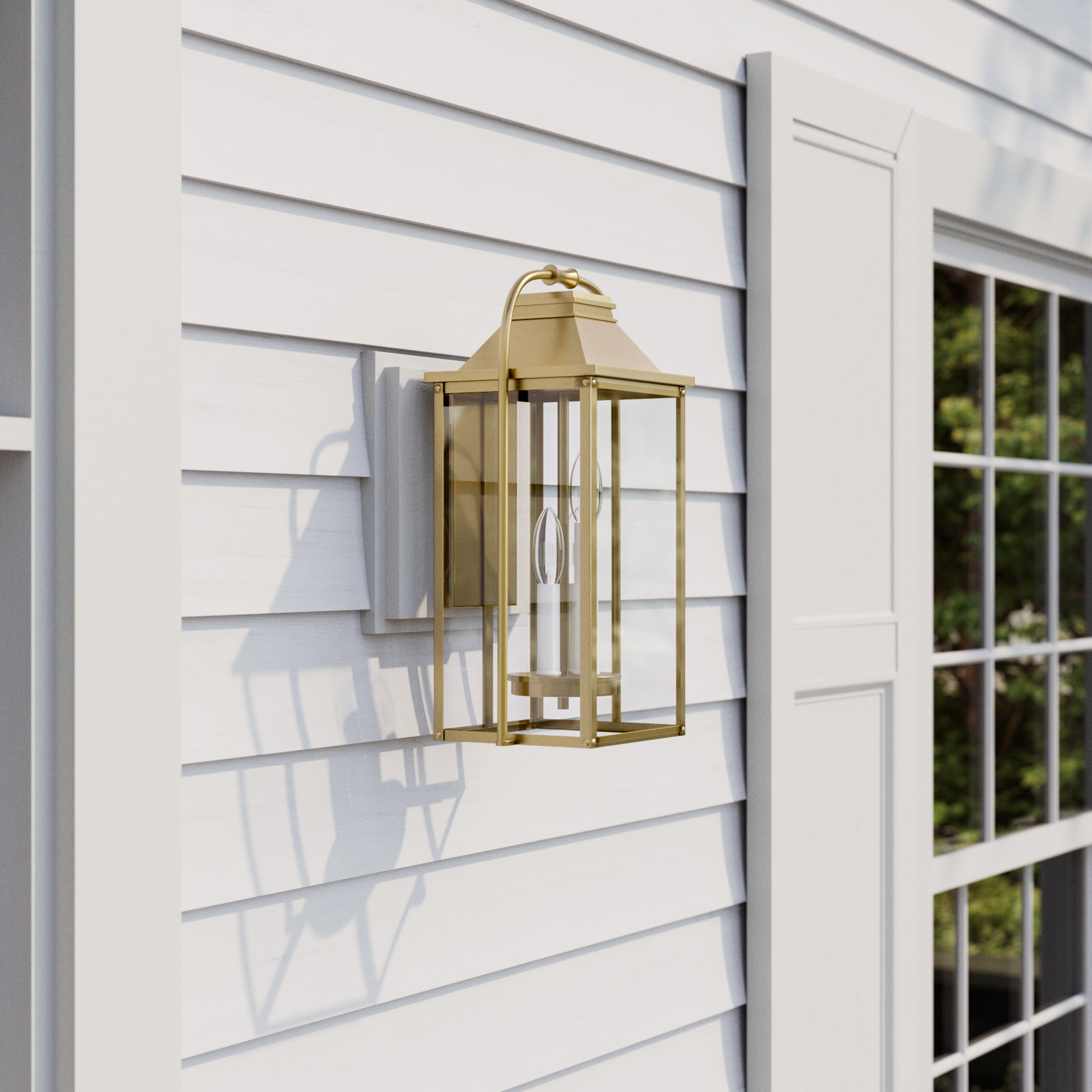 Newson 3-Light Outdoor Wall Lantern, 18.25" H x 8.75" W x 7.5" D, Painted Distressed Brass