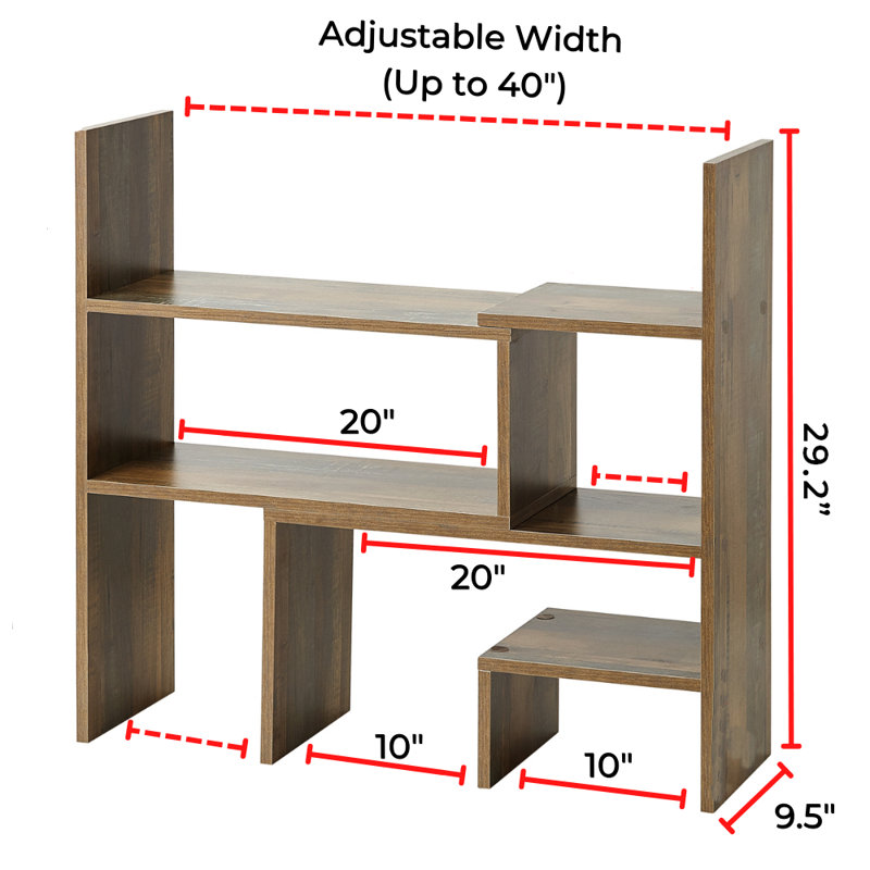 Yak About It Compact Adjustable Dorm Desk Bookshelf, Brown