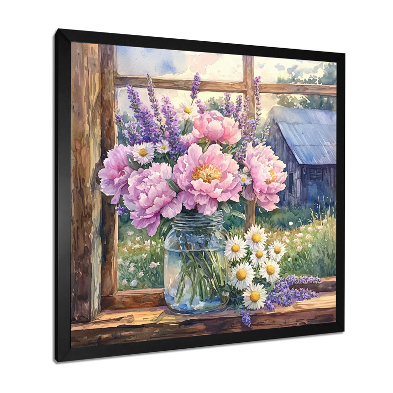 Durene Blush pivoine et lavande, mélange I, H 16 po x l 16 po, Reproduction encadrée d'une seule photo, Noir