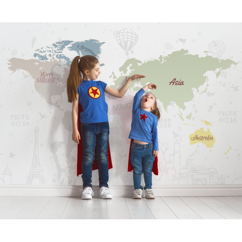 Papier peint carte du monde pour chambre d'enfant, L 37,92 po x l 57 po