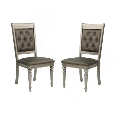 Ensemble de 2 chaises d'appoint luxueuses rembourrées argentées capitonnées Luxury