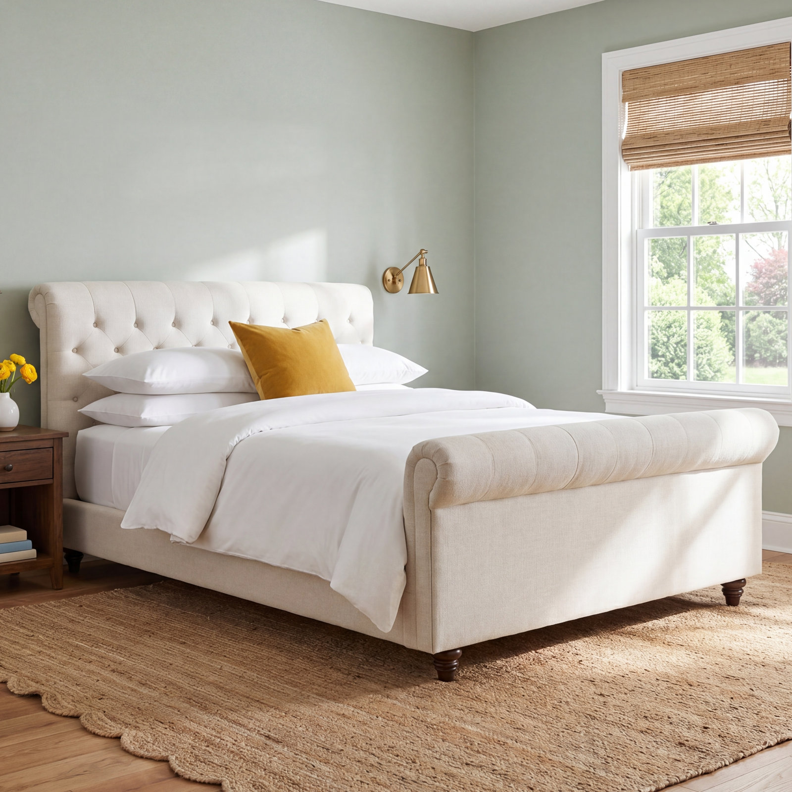 Linen Upholstered Sleigh Bed, Effie Linen Performance Linen, King