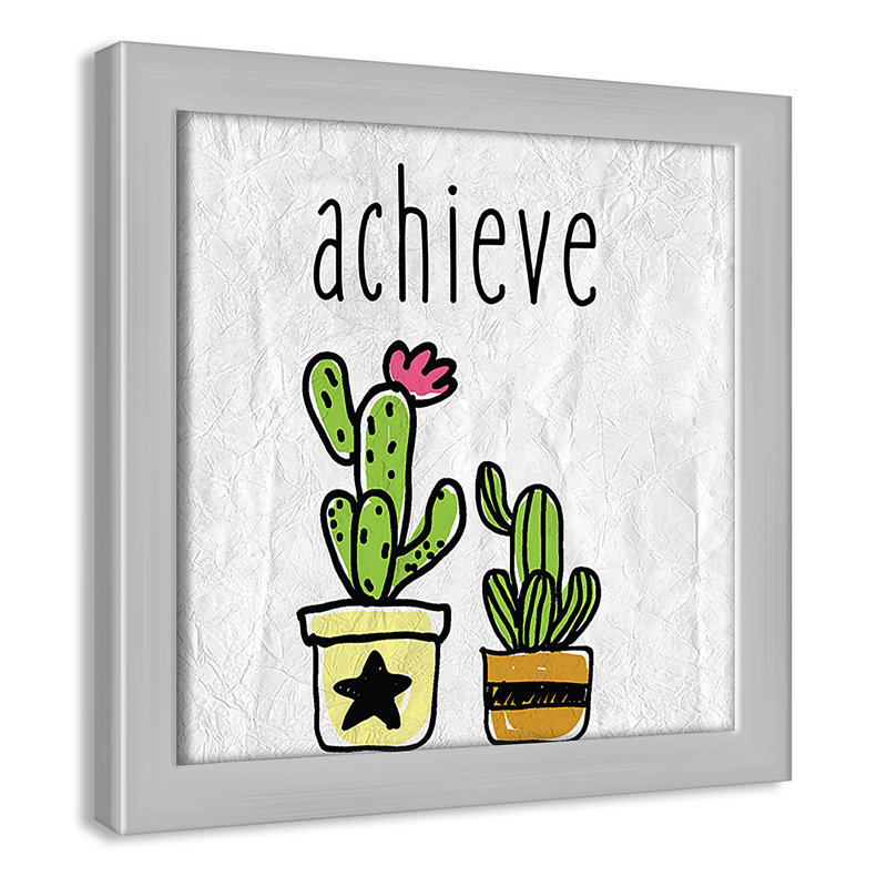 Impression sur papier Cacti C, Encadré de boîte argent, H 8 po x l 8 po x P 1,18 po