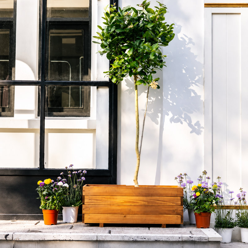 Handmade Wood Planter Box, Brown, 32cm H x 80cm W x 39.9cm D