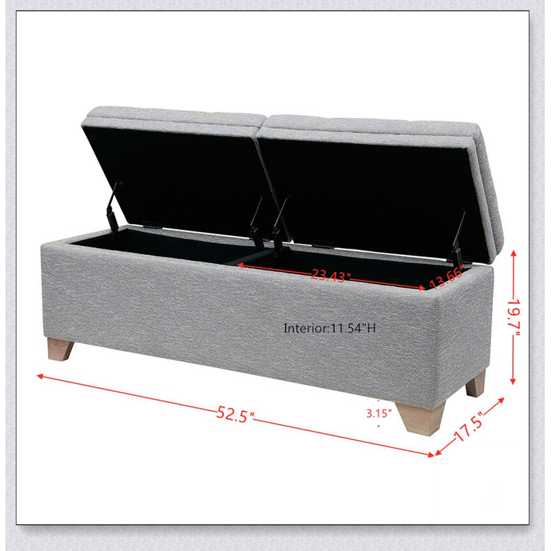 Banc de rangement à fermeture en douceur, conception simple, confortable et durable, banc multifonctionnel, Gris