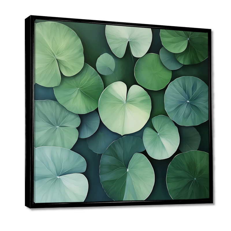 Feuilles de nénuphar douces - Tableau botanique encadré sur toile, H 16 po x l 16 po, Cadre flottant noir