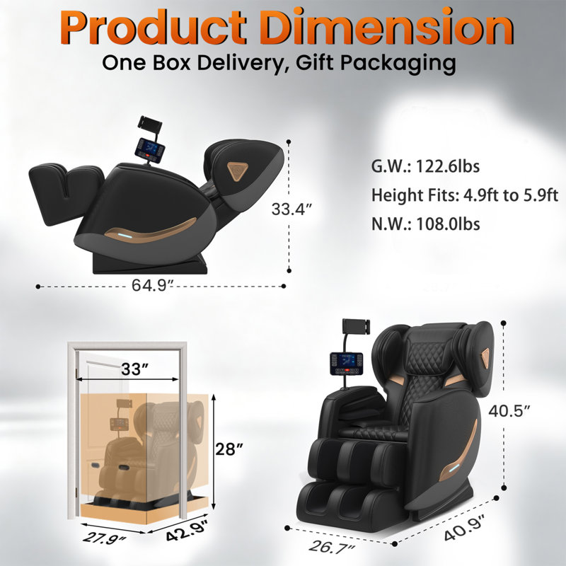 Fauteuil de massage complet et inclinable, fauteuil de massage zéro gravité, 10 rouleaux de massage fixes, coussins d'air, chauffage, massage des pieds, modes automatiques, haut-parleur et écran tactile pour la maison et le bureau