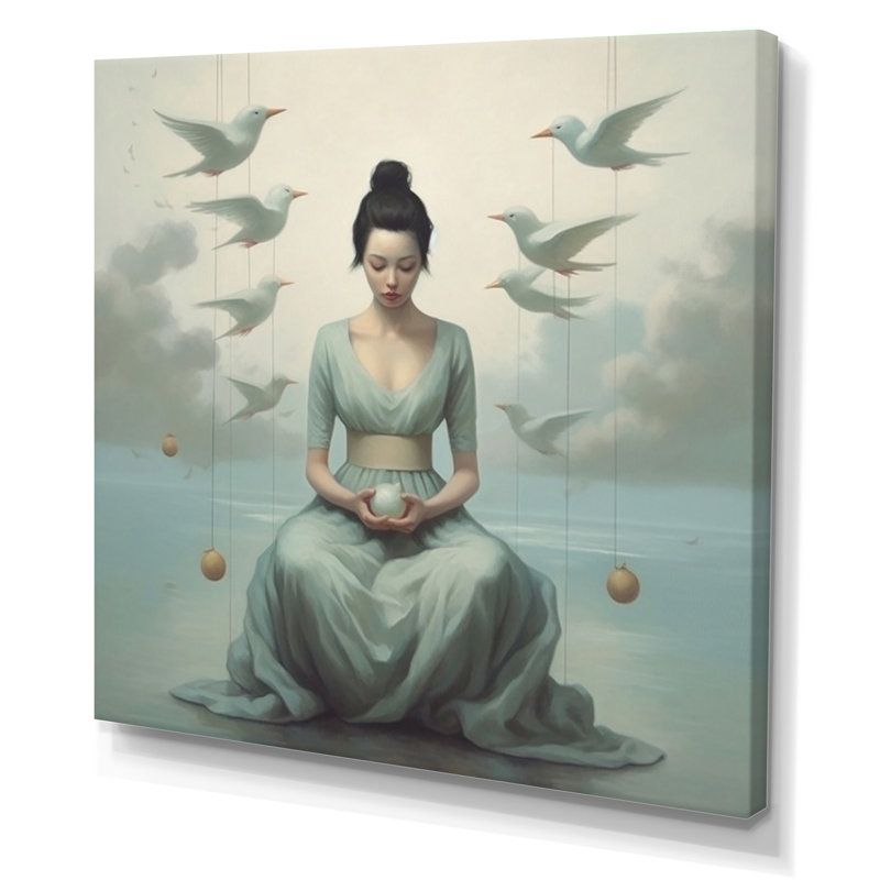Mindfulness Gracieuse femme, méditation sur toile, H 36 po x l 36 po x P 1,5 po, Toile tendue